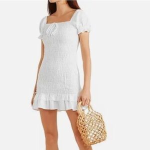 Faithfull The Brand Dress Women’s size 6 Mini White Smocked Stretch Ruffled GG